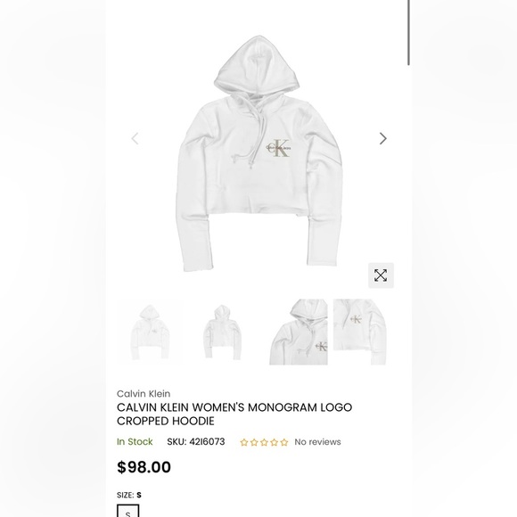 Size Small Women’s US White Calvin Klein Cropped Sweatshirt Hoodie With Logo - Picture 1 of 4